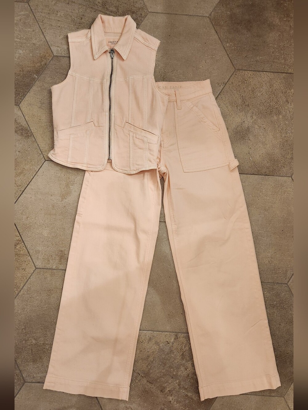 American Eagle Outfitters Pale Pink Denim Vest and Pants Set